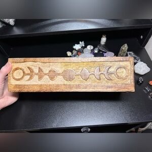 Wooden Moon Phase Box with secret slide top - rocks included